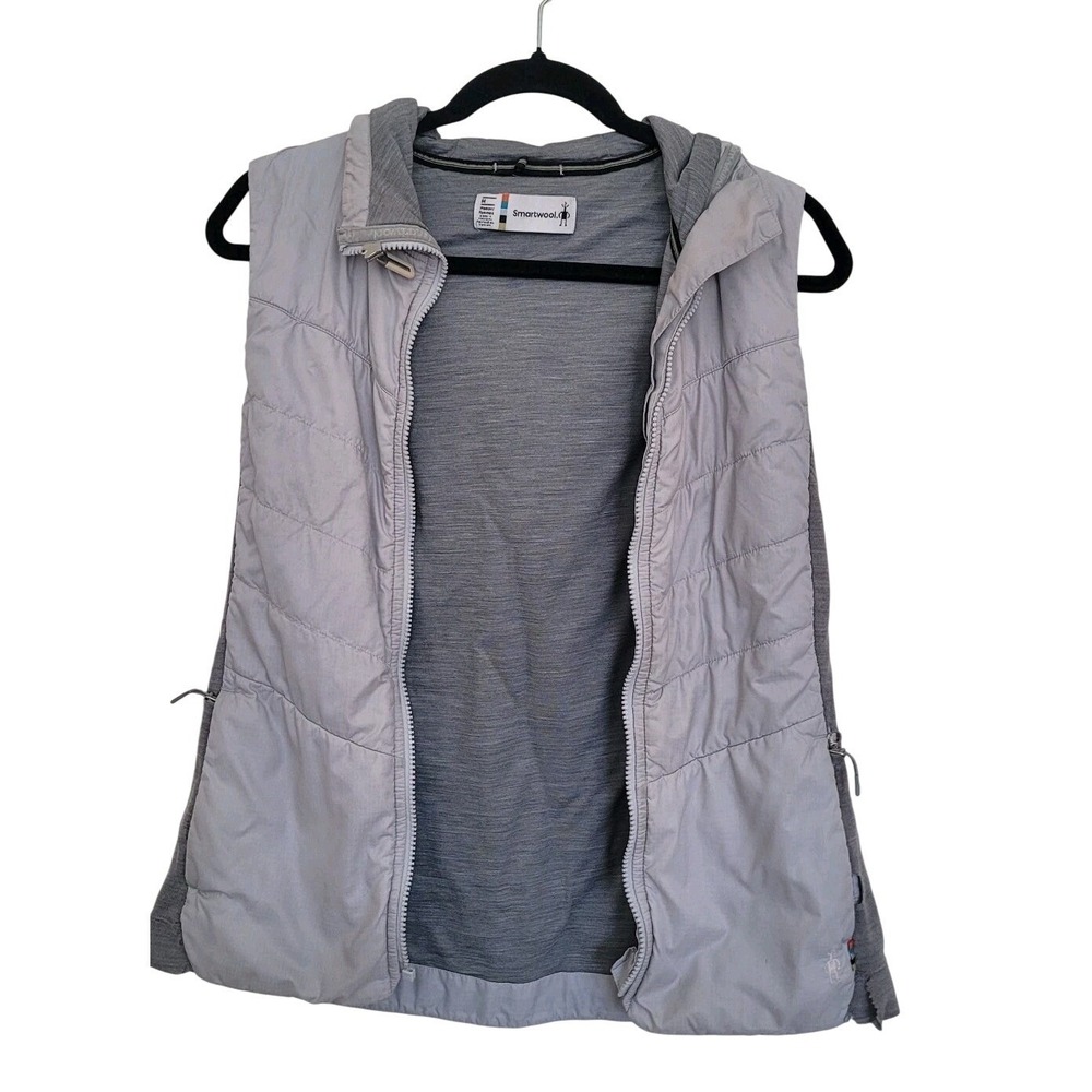 Smartwool Womens Hooded Quilted Zip Vest Gray M Sleeveless FLAWED HOLE BY POCKET